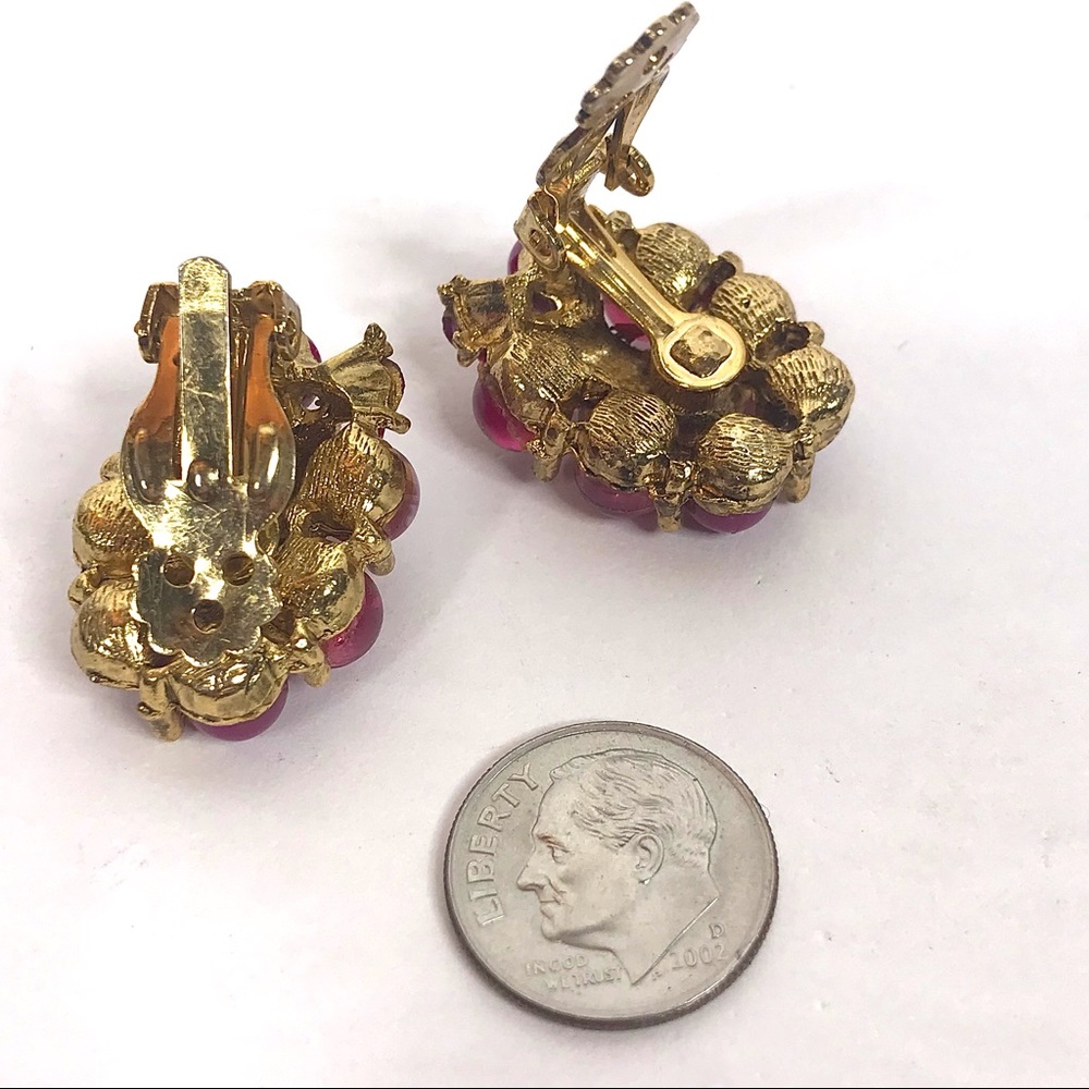 Vintage Earrings Raspberry Pink Rhinestone Beaded - Picture 3 of 5